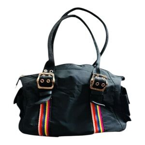Rosetti GO Black Nylon Tote Rainbow Straps Y2K Shoulder Bag Retro Chic